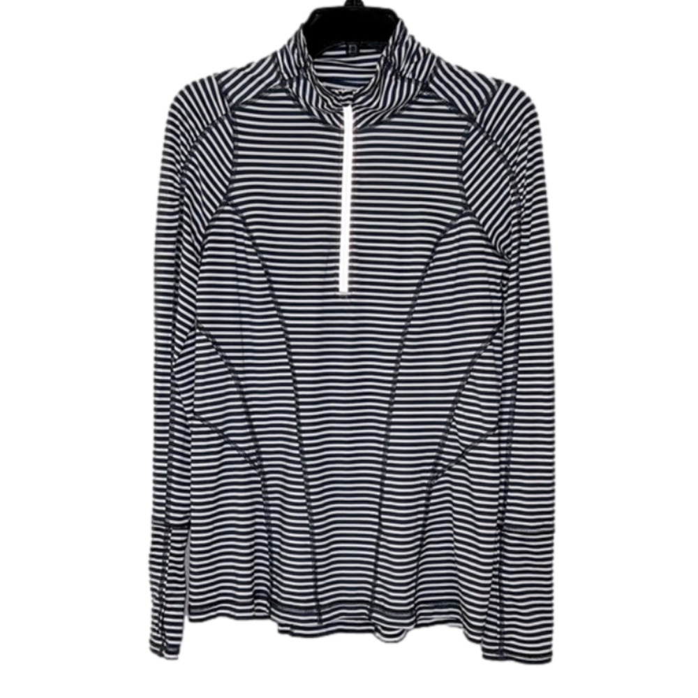 Zella Gray & White Striped 1/4 Zip Long Sleeve Pullover Top Jacket - Size Small